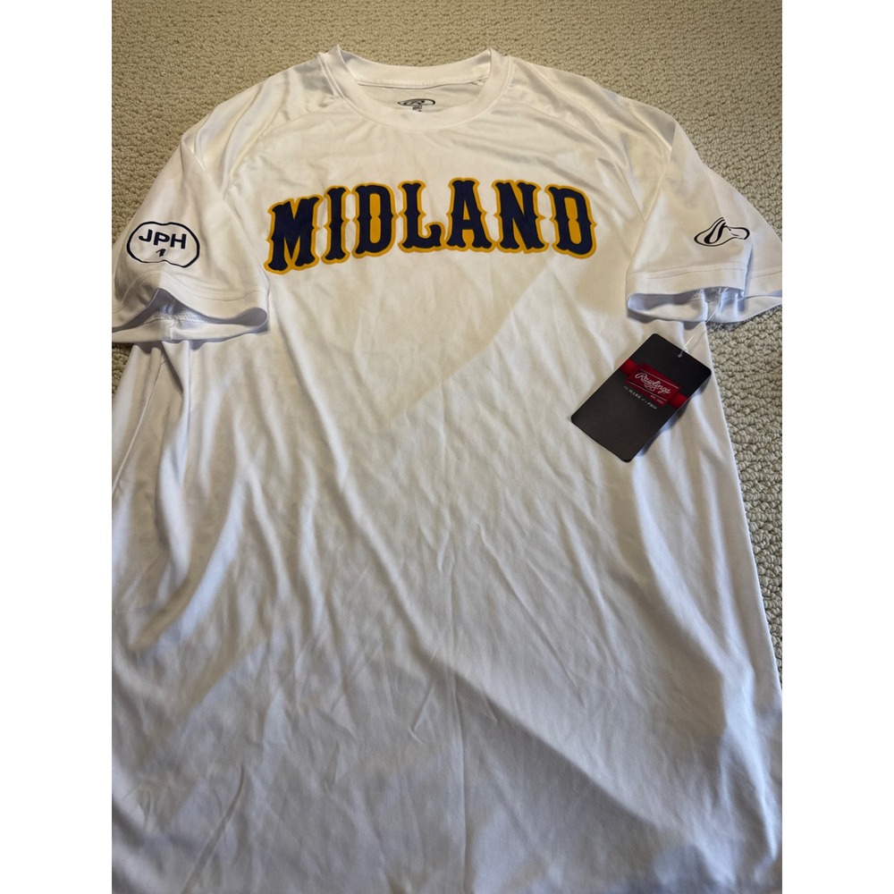 Rawlings Midland Baseball Performance Shirt White Blue Gold Size Medium NWT #2